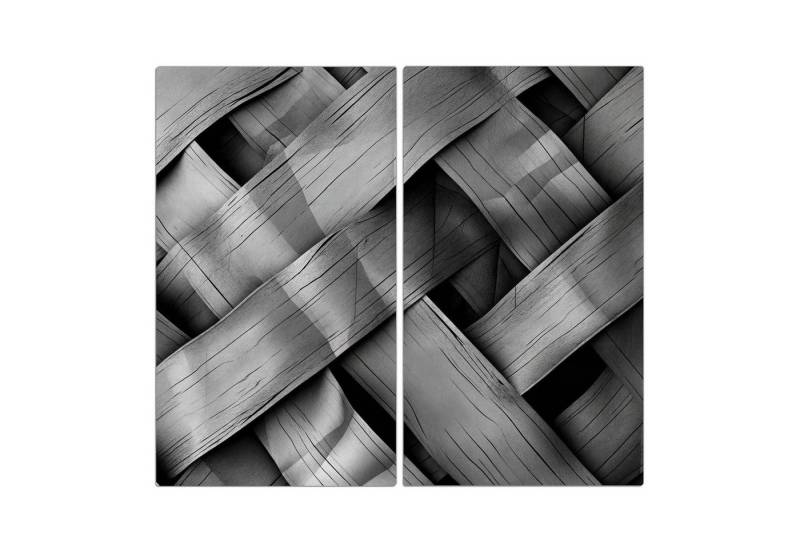 Primedeco Herd-Abdeckplatte Herdabdeckplatte Spritzschutz aus Glas Geflochtenes Holz, Glas, (2 tlg) von Primedeco