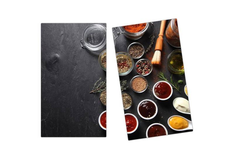 Primedeco Herd-Abdeckplatte Herdabdeckplatte Spritzschutz aus Glas Gewürze auf Tisch, Glas, (2 tlg) von Primedeco