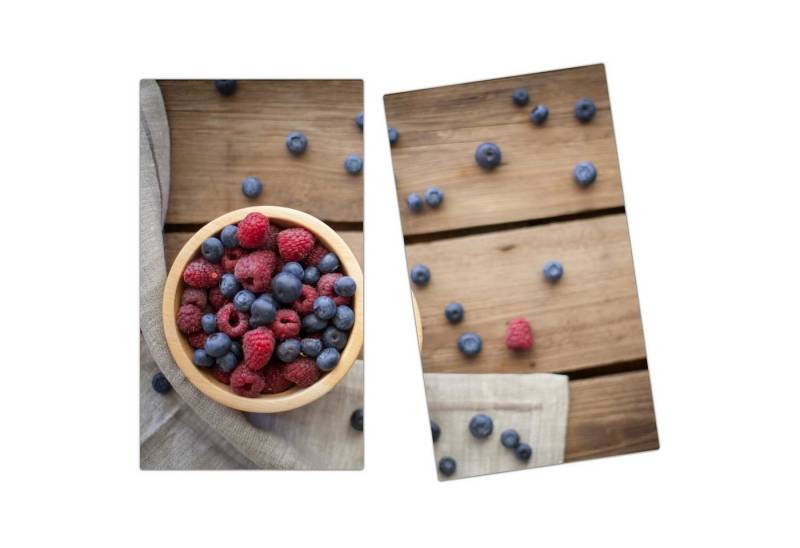 Primedeco Herd-Abdeckplatte Herdabdeckplatte Spritzschutz aus Glas Heidelbeeren auf Tisch, Glas, (2 tlg) von Primedeco