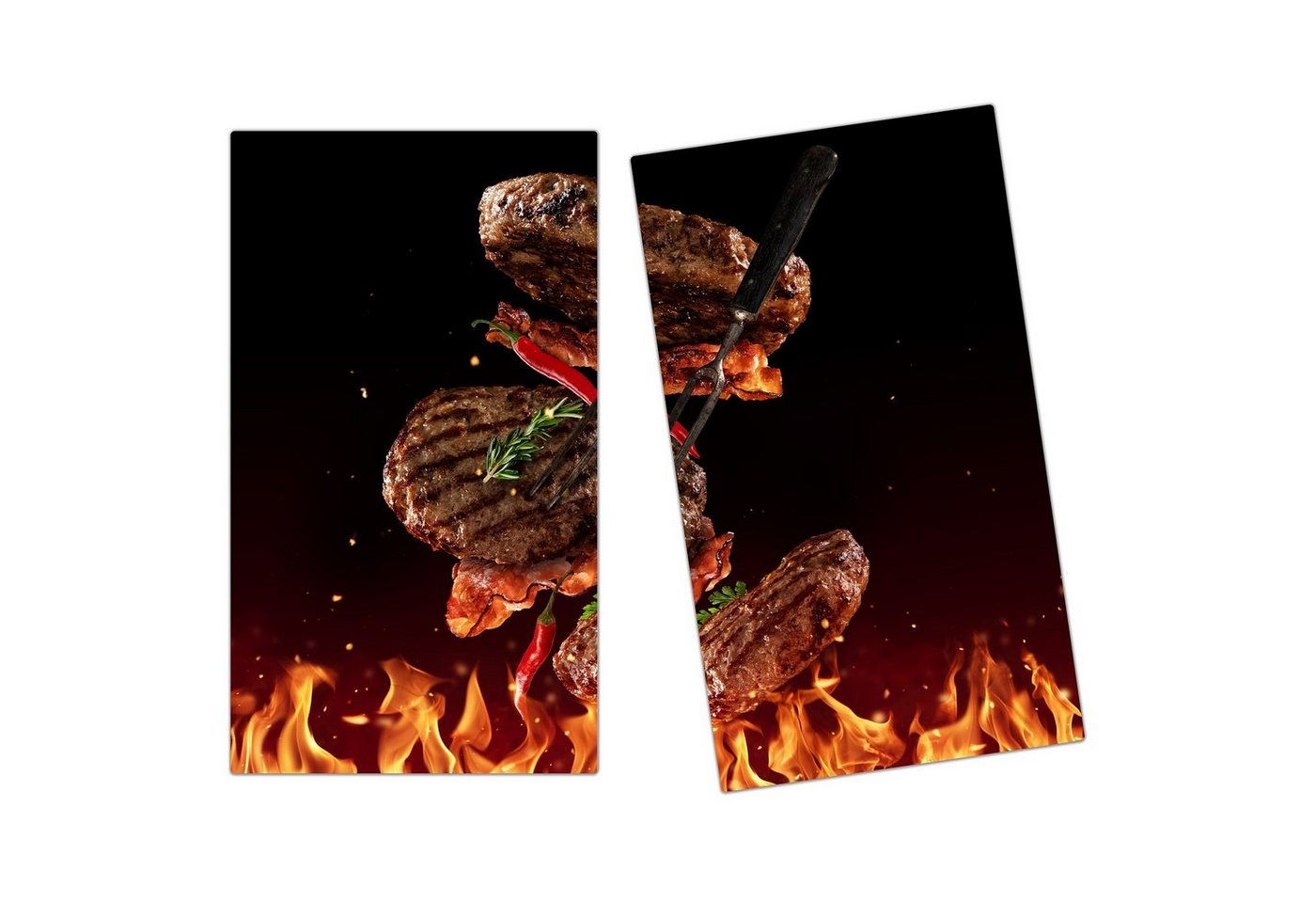 Primedeco Herd-Abdeckplatte Herdabdeckplatte Spritzschutz aus Glas Heisser Grill mit Burger, Glas, (2 tlg) von Primedeco