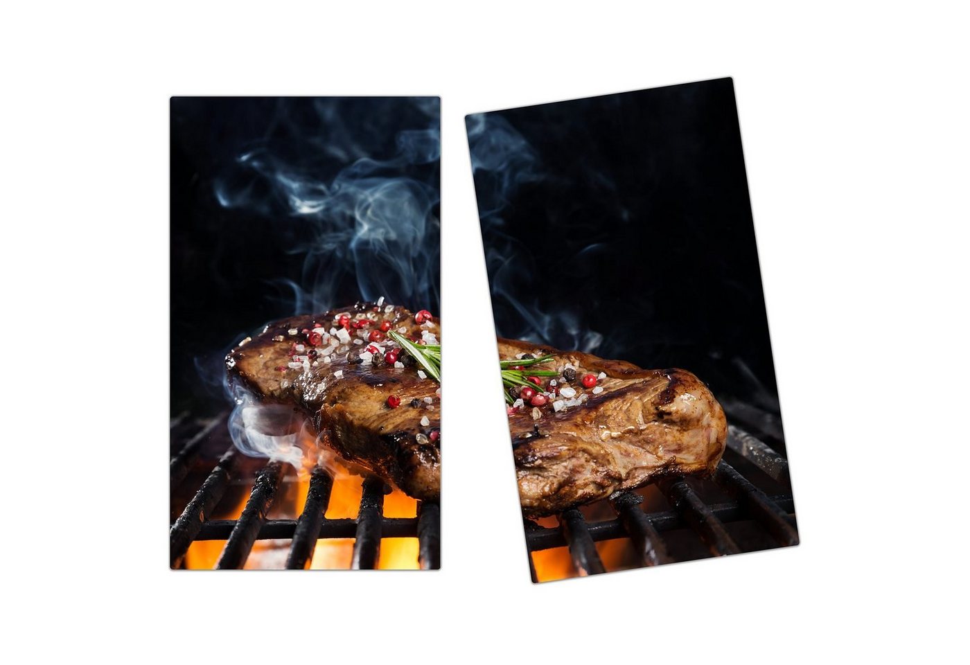 Primedeco Herd-Abdeckplatte Herdabdeckplatte Spritzschutz aus Glas Heisser Grill mit Fleisch, Glas, (2 tlg) von Primedeco