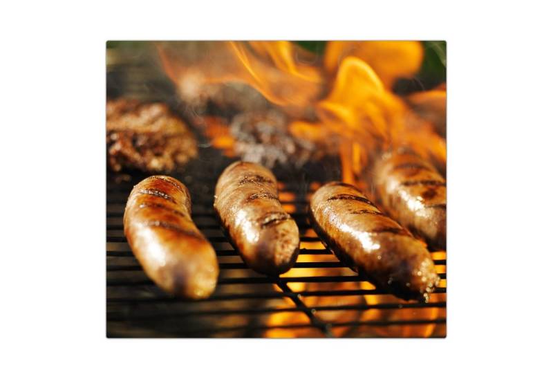 Primedeco Herd-Abdeckplatte Herdabdeckplatte Spritzschutz aus Glas Heisser Grill mit Würsten, Glas, (1 tlg) von Primedeco