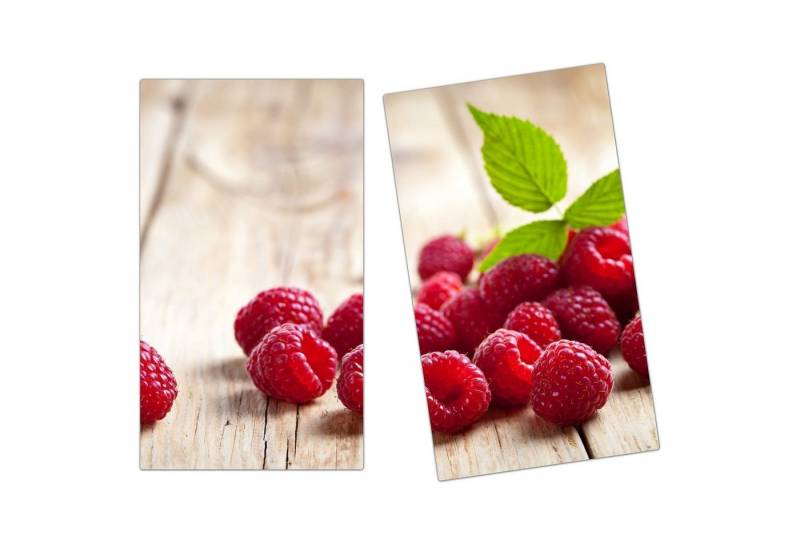 Primedeco Herd-Abdeckplatte Herdabdeckplatte Spritzschutz aus Glas Himbeeren auf Holz, Glas, (2 tlg) von Primedeco