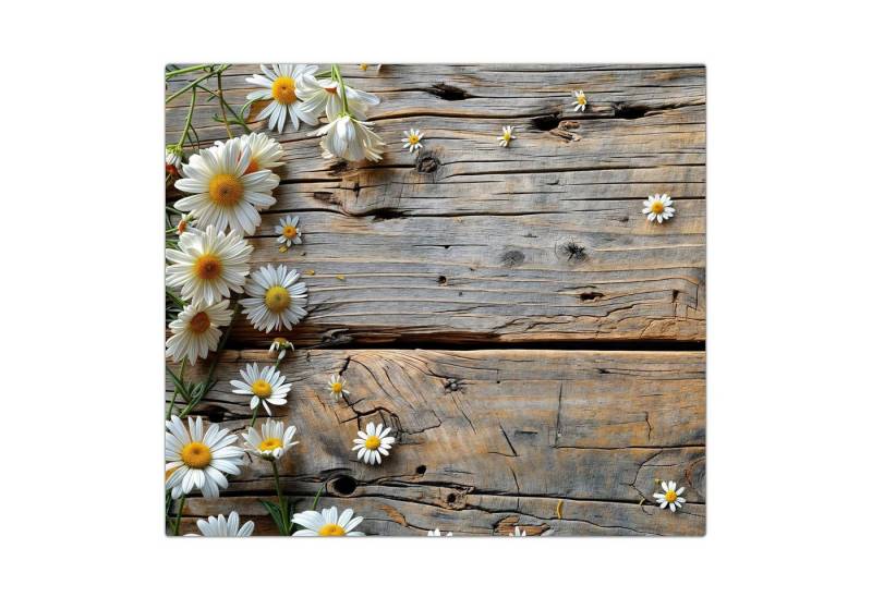 Primedeco Herd-Abdeckplatte Herdabdeckplatte Spritzschutz aus Glas Holz und Gänseblümchen, Glas, (1 tlg) von Primedeco