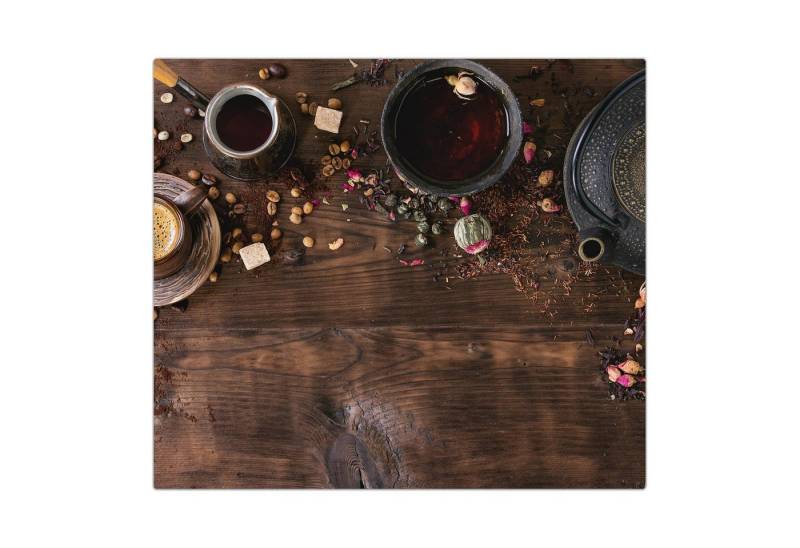 Primedeco Herd-Abdeckplatte Herdabdeckplatte Spritzschutz aus Glas Kaffee und Tee auf Tisch, Glas, (1 tlg) von Primedeco