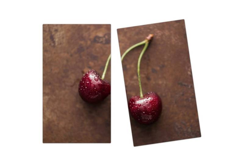 Primedeco Herd-Abdeckplatte Herdabdeckplatte Spritzschutz aus Glas Kirschpäärchen auf Tisch, Glas, (2 tlg) von Primedeco