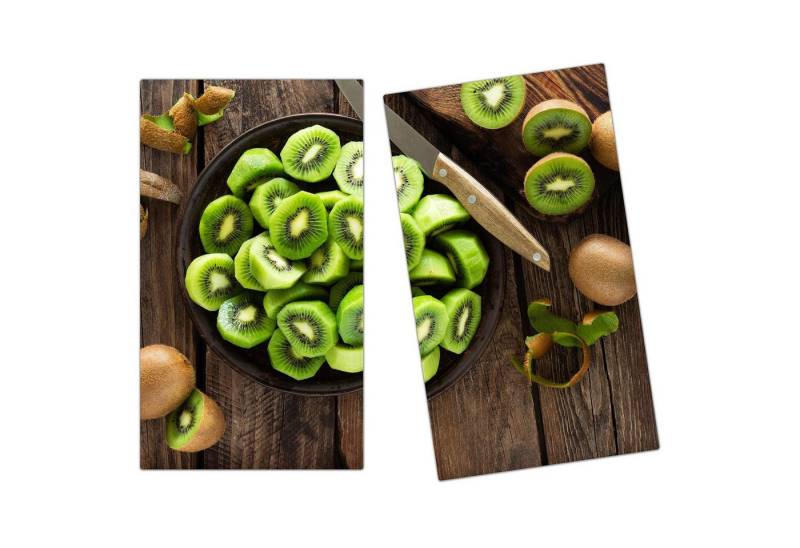 Primedeco Herd-Abdeckplatte Herdabdeckplatte Spritzschutz aus Glas Kiwi geschnitten auf Tisch, Glas, (2 tlg) von Primedeco