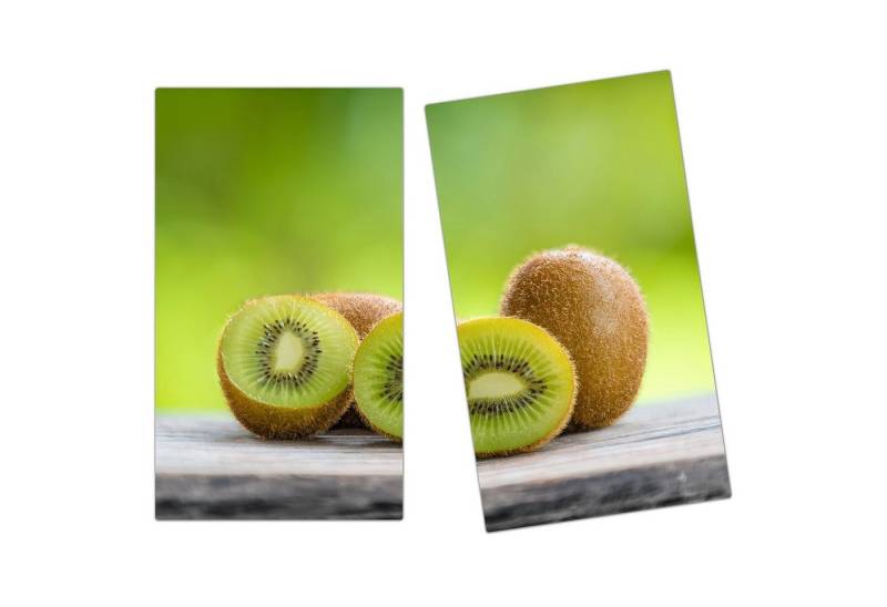 Primedeco Herd-Abdeckplatte Herdabdeckplatte Spritzschutz aus Glas Kiwis auf Tisch, Glas, (2 tlg) von Primedeco