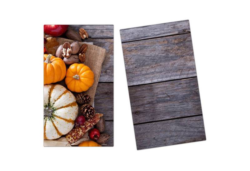 Primedeco Herd-Abdeckplatte Herdabdeckplatte Spritzschutz aus Glas Kürbisse auf Tisch, Glas, (2 tlg) von Primedeco