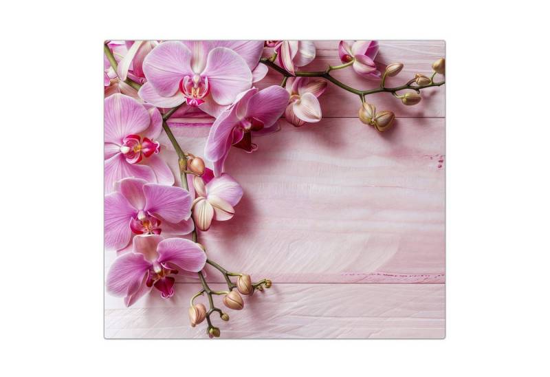 Primedeco Herd-Abdeckplatte Herdabdeckplatte Spritzschutz aus Glas Orchideen Holz Hintergrund, Glas, (1 tlg) von Primedeco