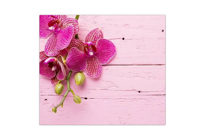 Primedeco Herd-Abdeckplatte Herdabdeckplatte Spritzschutz aus Glas Orchideenzweig auf Holz, Glas, (1 tlg) von Primedeco