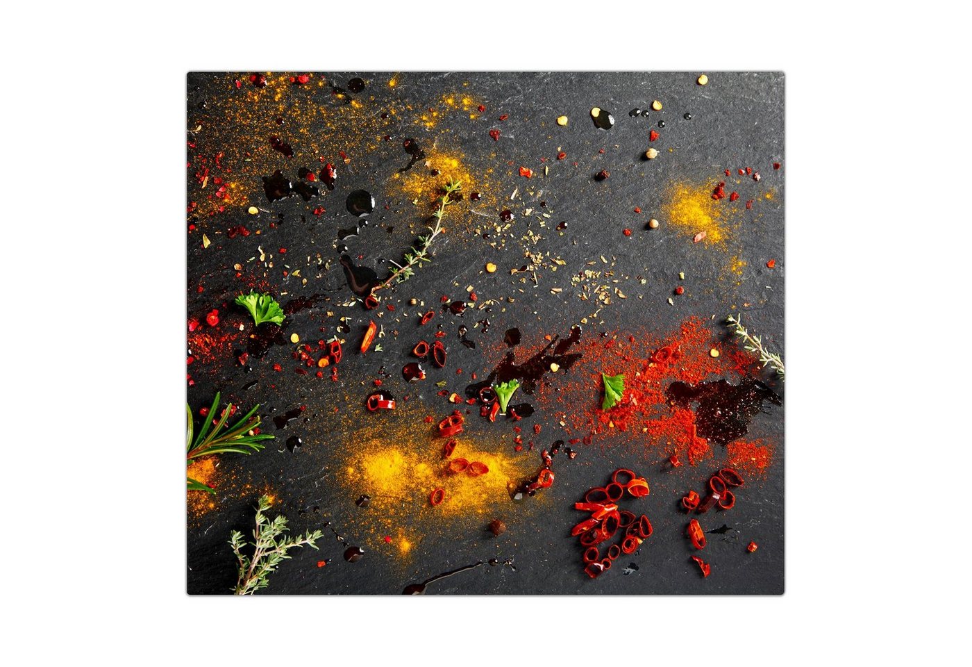 Primedeco Herd-Abdeckplatte Herdabdeckplatte Spritzschutz aus Glas Pulver verteilt auf Tisch, Glas, (1 tlg) von Primedeco