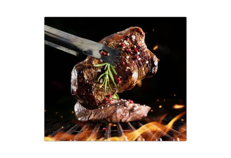 Primedeco Herd-Abdeckplatte Herdabdeckplatte Spritzschutz aus Glas Rindersteak auf Grill, Glas, (1 tlg) von Primedeco