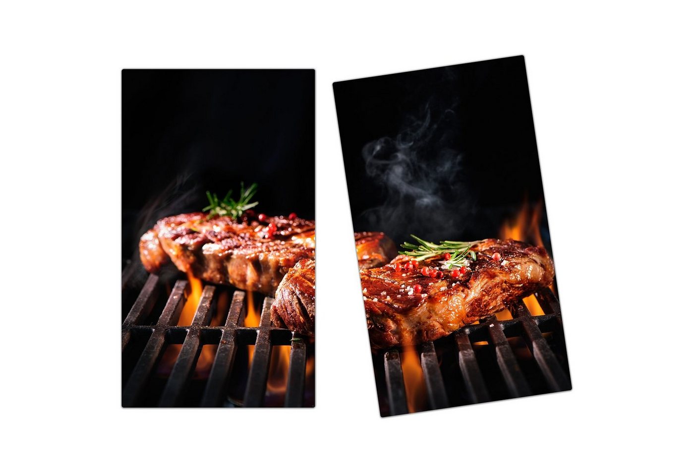 Primedeco Herd-Abdeckplatte Herdabdeckplatte Spritzschutz aus Glas Rindersteak auf Grill, Glas, (2 tlg) von Primedeco