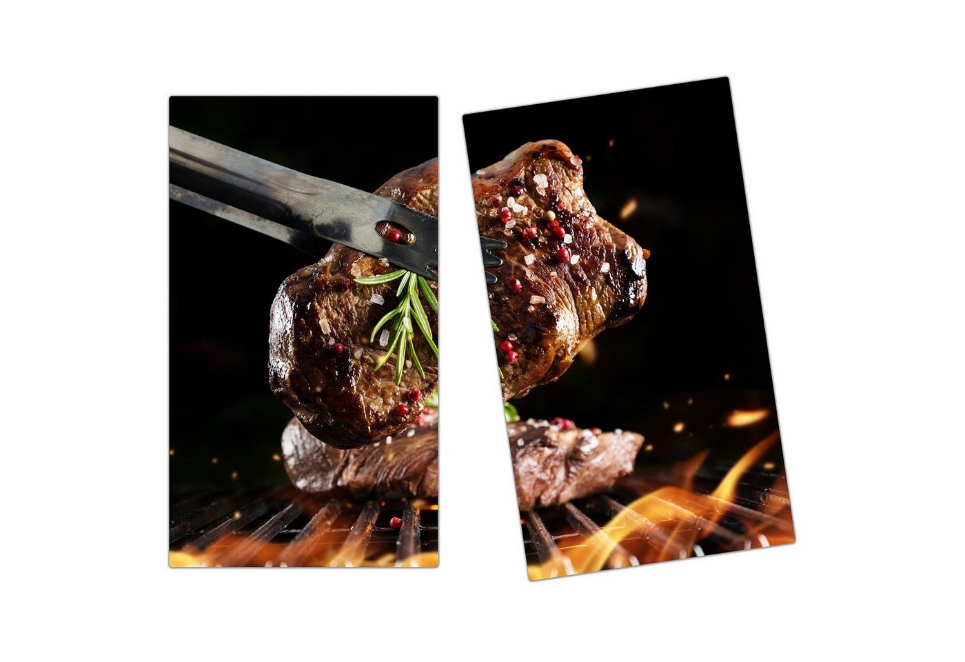 Primedeco Herd-Abdeckplatte Herdabdeckplatte Spritzschutz aus Glas Rindersteak auf Grill, Glas, (2 tlg) von Primedeco