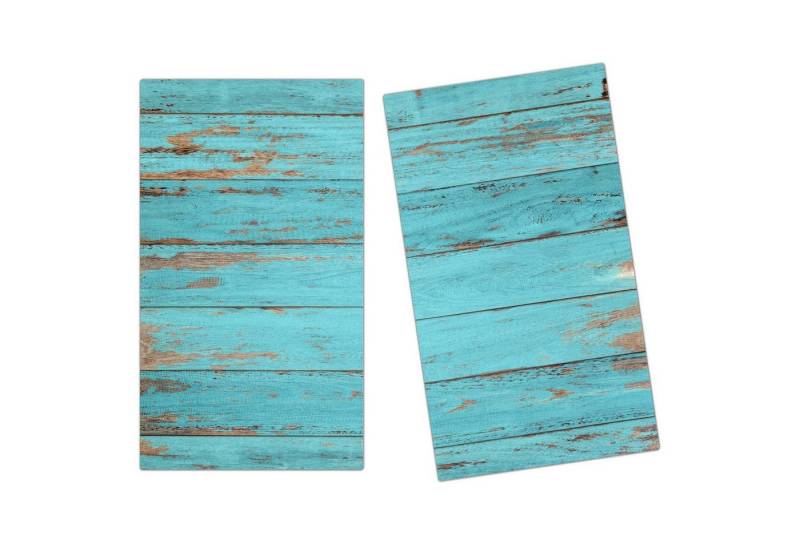 Primedeco Herd-Abdeckplatte Herdabdeckplatte Spritzschutz aus Glas Türkises Holz, Glas, (2 tlg) von Primedeco