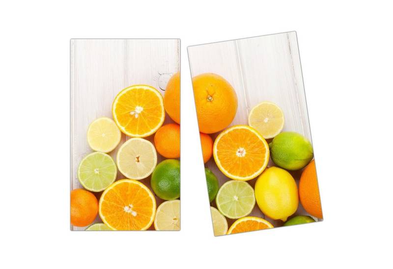Primedeco Herd-Abdeckplatte Herdabdeckplatte Spritzschutz aus Glas Zitrusfrüchte auf Tisch, Glas, (2 tlg) von Primedeco