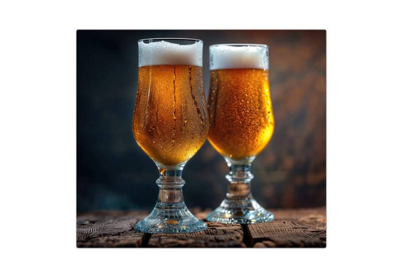 Primedeco Herd-Abdeckplatte Herdabdeckplatte Spritzschutz aus Glas Zwei Biergläser Holz, Glas, (1 tlg) von Primedeco