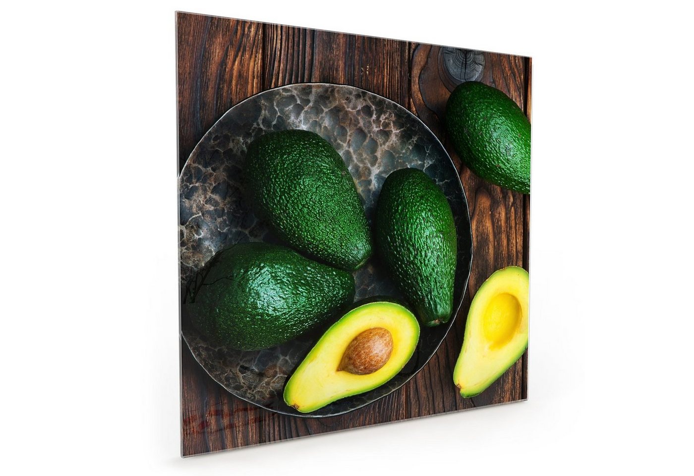 Primedeco Küchenrückwand Küchenrückwand Spritzschutz Glas mit Motiv Avocado auf Teller von Primedeco