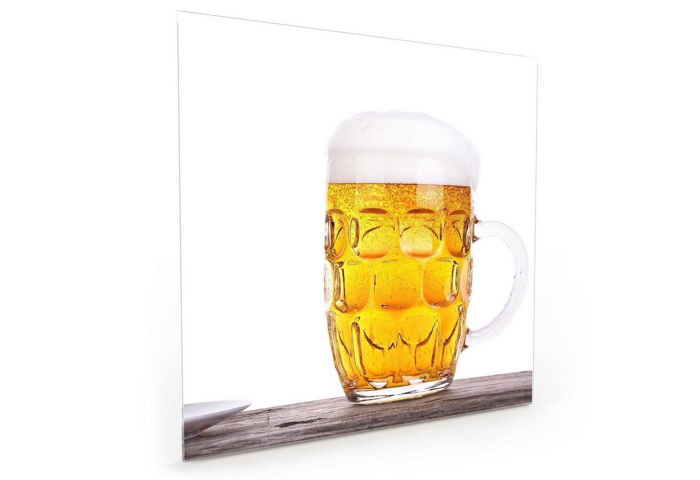 Primedeco Küchenrückwand Spritzschutz Glas Bierglas neben Fass von Primedeco