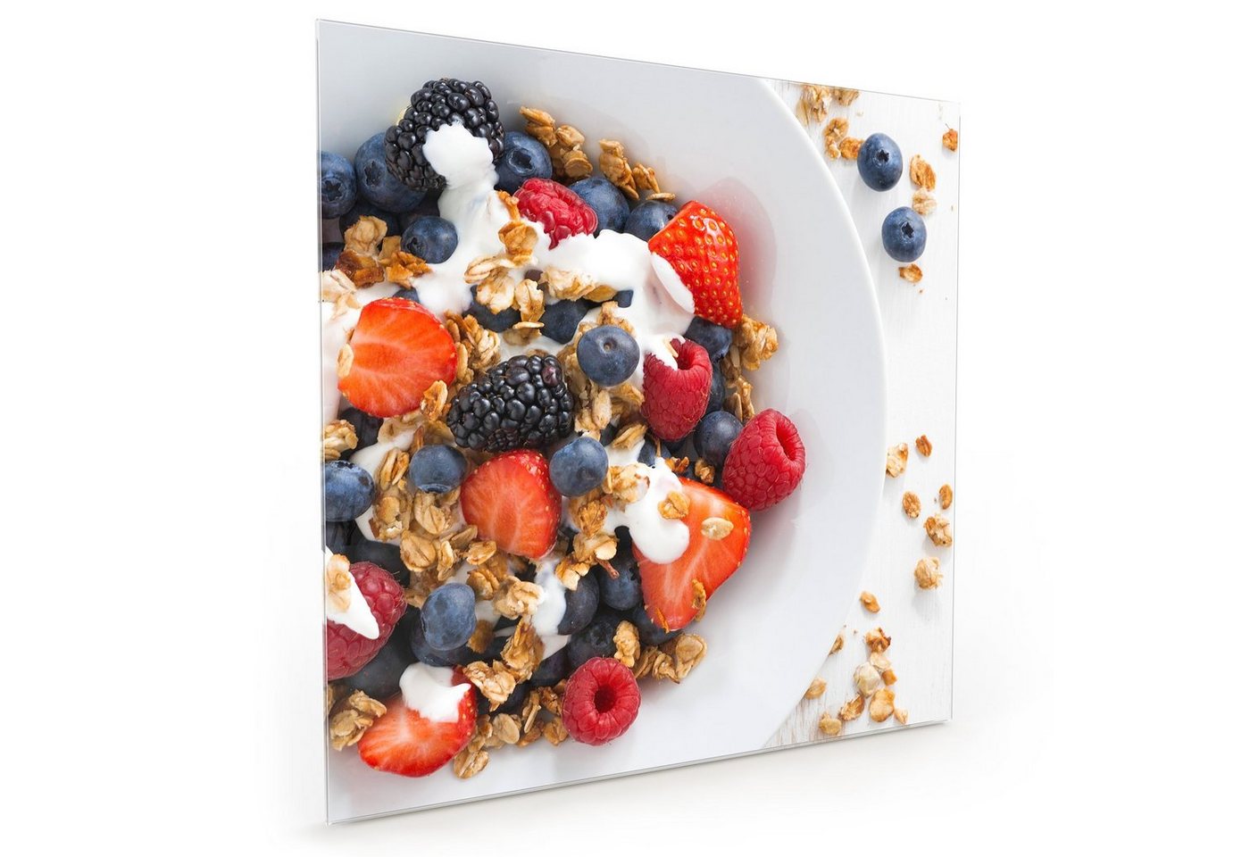 Primedeco Küchenrückwand Küchenrückwand Spritzschutz Glas mit Motiv Frisches Müsli mit Joghurt von Primedeco