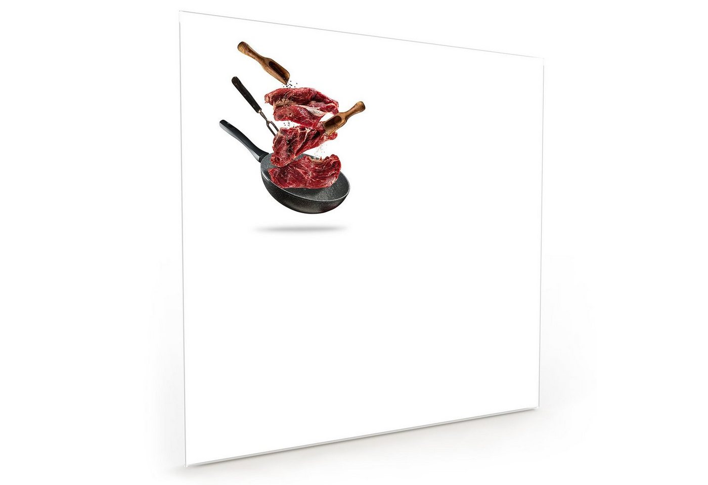 Primedeco Küchenrückwand Küchenrückwand Spritzschutz Glas mit Motiv Steak auf Pfanne von Primedeco