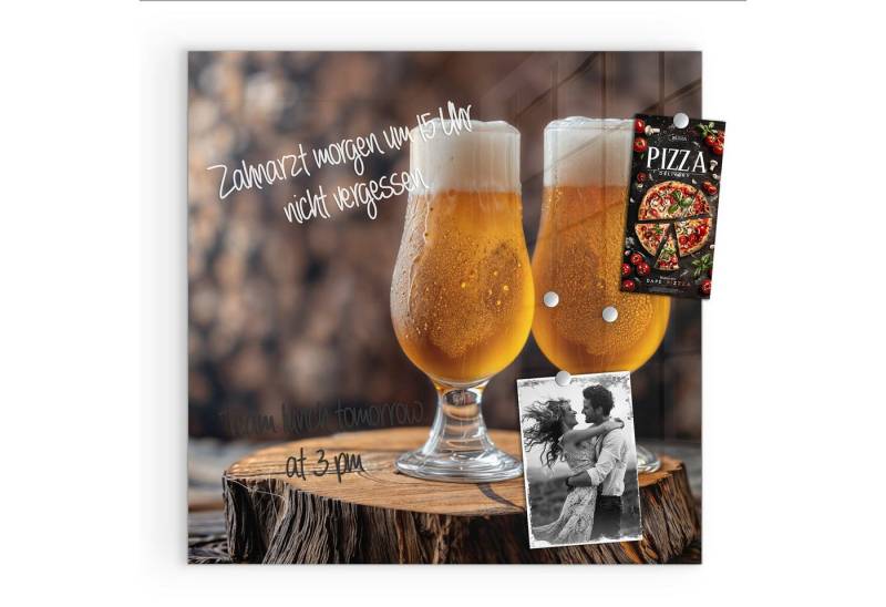 Primedeco Magnettafel Glas Bier auf Holz Pinnwand Whiteboard beschreibbar, (Inklusive Stift, Magnete und Montagematerial, 1-tlg., 9 verschiedene Größen), Magnetisch und Beschreibbar von Primedeco