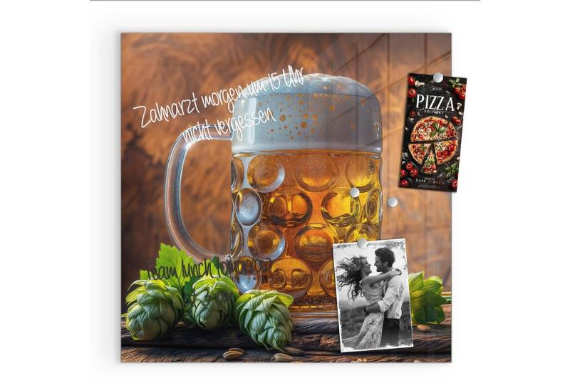 Primedeco Magnettafel Glas Bierkrug Pinnwand Whiteboard beschreibbar, (Inklusive Stift, Magnete und Montagematerial, 1-tlg., 9 verschiedene Größen), Magnetisch und Beschreibbar von Primedeco