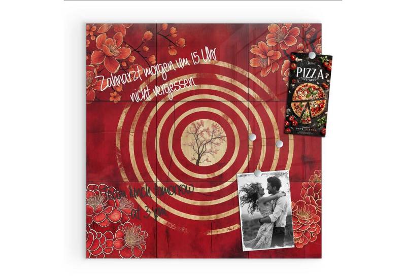 Primedeco Magnettafel Glas Blumenmuster Kreise Pinnwand Whiteboard beschreibbar, (Inklusive Stift, Magnete und Montagematerial, 1-tlg., 9 verschiedene Größen), Magnetisch und Beschreibbar von Primedeco