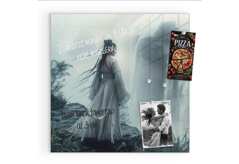 Primedeco Magnettafel Glas Frau Am Wasserfall Pinnwand Whiteboard beschreibbar, (Inklusive Stift, Magnete und Montagematerial, 1-tlg., 9 verschiedene Größen), Magnetisch und Beschreibbar von Primedeco