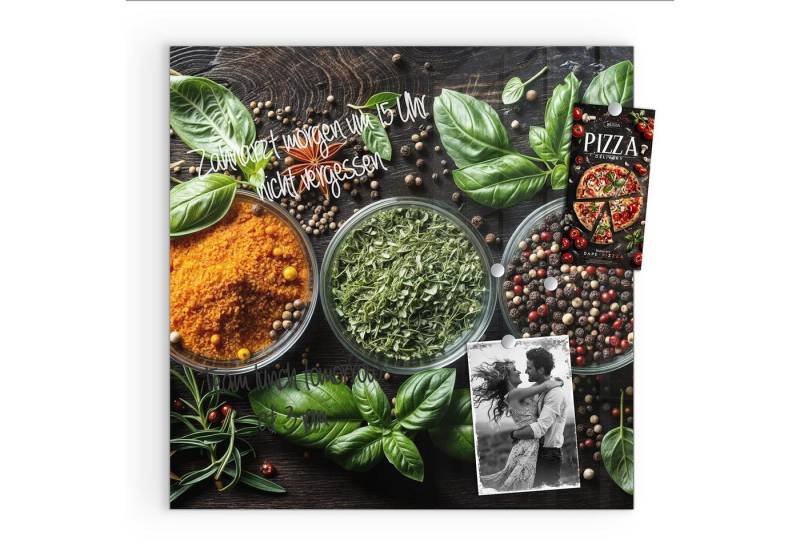 Primedeco Magnettafel Glas Gewürze Und Kräuter Pinnwand Whiteboard beschreibbar, (Inklusive Stift, Magnete und Montagematerial, 1-tlg., 9 verschiedene Größen), Magnetisch und Beschreibbar von Primedeco