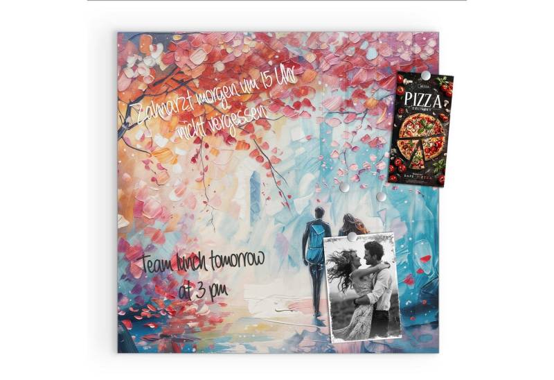 Primedeco Magnettafel Glas Herbstlicher Spaziergang Pinnwand Whiteboard beschreibbar, (Inklusive Stift, Magnete und Montagematerial, 1-tlg., 9 verschiedene Größen), Magnetisch und Beschreibbar von Primedeco