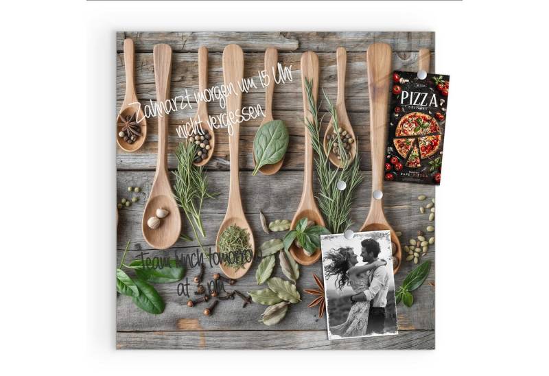 Primedeco Magnettafel Glas Holzlöffel und Kräuter Pinnwand Whiteboard beschreibbar, (Inklusive Stift, Magnete und Montagematerial, 1-tlg., 9 verschiedene Größen), Magnetisch und Beschreibbar von Primedeco