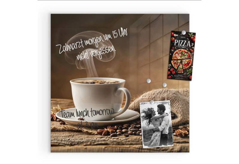 Primedeco Magnettafel Glas Kaffeegenuss Pinnwand Whiteboard beschreibbar, (Inklusive Stift, Magnete und Montagematerial, 1-tlg., 9 verschiedene Größen), Magnetisch und Beschreibbar von Primedeco