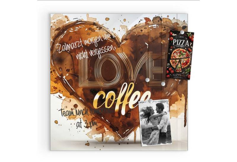Primedeco Magnettafel Glas Kaffeeherz Pinnwand Whiteboard beschreibbar, (Inklusive Stift, Magnete und Montagematerial, 1-tlg., 9 verschiedene Größen), Magnetisch und Beschreibbar von Primedeco
