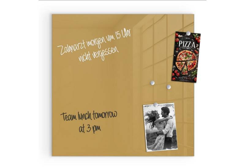 Primedeco Magnettafel Glas Khakibrauner Hintergrund Pinnwand Whiteboard beschreibbar, (Inklusive Stift, Magnete und Montagematerial, 1-tlg., 9 verschiedene Größen), Magnetisch und Beschreibbar von Primedeco