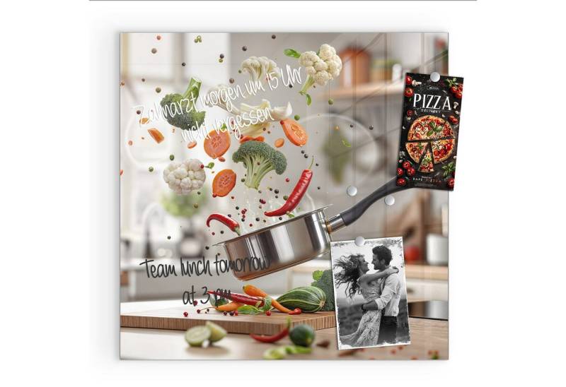 Primedeco Magnettafel Glas Kochen Mit Gemüse Pinnwand Whiteboard beschreibbar, (Inklusive Stift, Magnete und Montagematerial, 1-tlg., 9 verschiedene Größen), Magnetisch und Beschreibbar von Primedeco