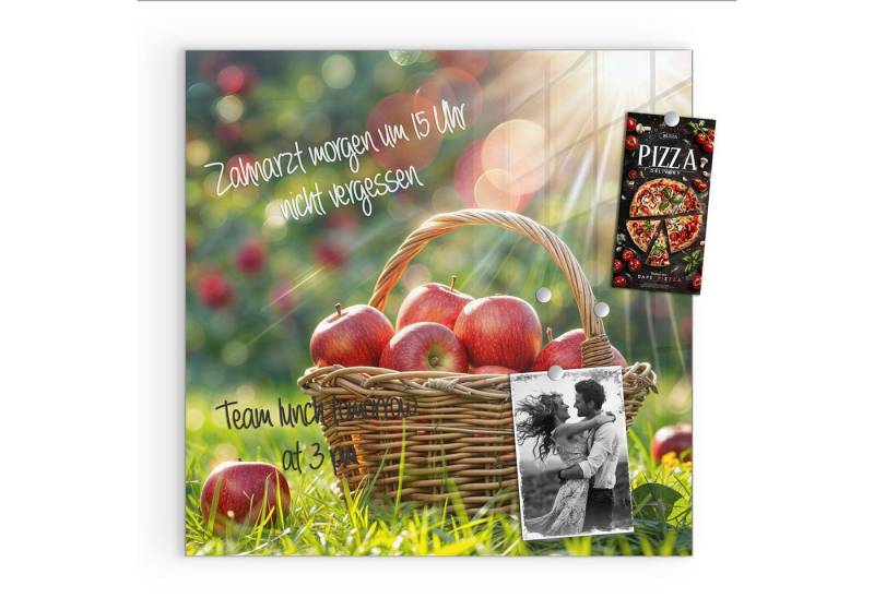 Primedeco Magnettafel Glas Korb mit roten Äpfeln Pinnwand Whiteboard beschreibbar, (Inklusive Stift, Magnete und Montagematerial, 1-tlg., 9 verschiedene Größen), Magnetisch und Beschreibbar von Primedeco