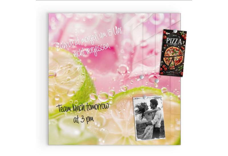 Primedeco Magnettafel Glas Limetten Spritzer Pinnwand Whiteboard beschreibbar, (Inklusive Stift, Magnete und Montagematerial, 1-tlg., 9 verschiedene Größen), Magnetisch und Beschreibbar von Primedeco