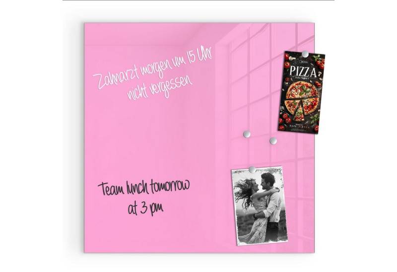 Primedeco Magnettafel Glas Rosa Hintergrund Pinnwand Whiteboard beschreibbar, (Inklusive Stift, Magnete und Montagematerial, 1-tlg., 9 verschiedene Größen), Magnetisch und Beschreibbar von Primedeco