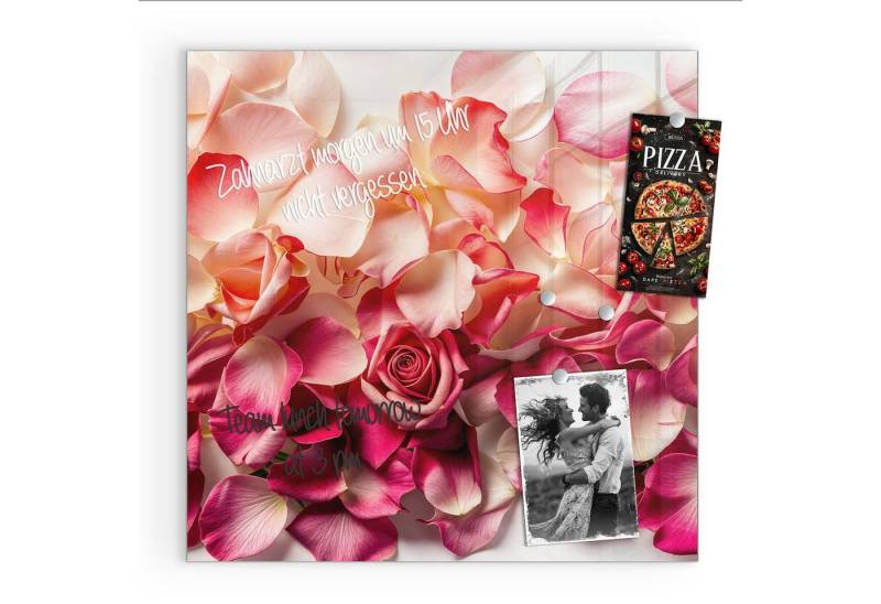 Primedeco Magnettafel Glas Rosenblätterbuntes Spiel Pinnwand Whiteboard beschreibbar, (Inklusive Stift, Magnete und Montagematerial, 1-tlg., 9 verschiedene Größen), Magnetisch und Beschreibbar von Primedeco