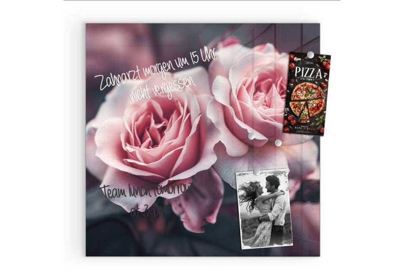 Primedeco Magnettafel Glas Rosenblüten Duo Pinnwand Whiteboard beschreibbar, (Inklusive Stift, Magnete und Montagematerial, 1-tlg., 9 verschiedene Größen), Magnetisch und Beschreibbar von Primedeco