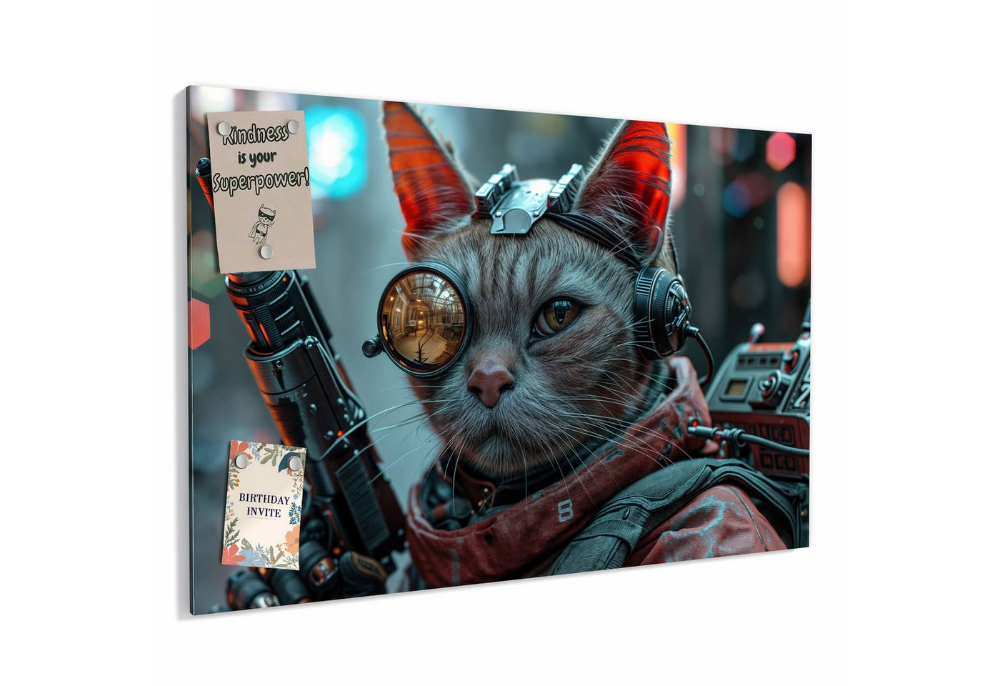 Primedeco Magnettafel Metall Magnettafel Whiteboard "Cyberkatze"  beschreibbar & magnetisch, (Inklusive Stift, Magnete und Montagematerial, 1-tlg., 9 verschiedene Größen), Magnetisch und Beschreibbar von Primedeco