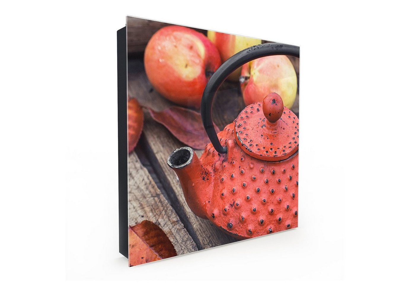 Primedeco Schlüsselkasten Magnetpinnwand und Memoboard mit Glasfront Motiv Äpfel und Teekanne (1 St) von Primedeco