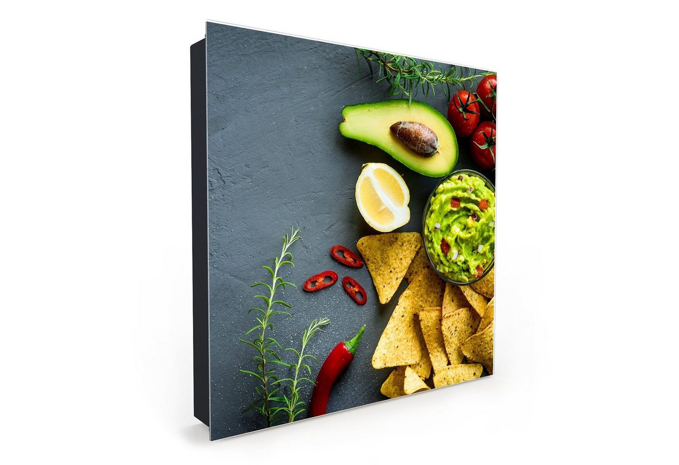 Primedeco Schlüsselkasten Magnetpinnwand mit Glasfront Avocado Dip und Nachos (1 St) von Primedeco