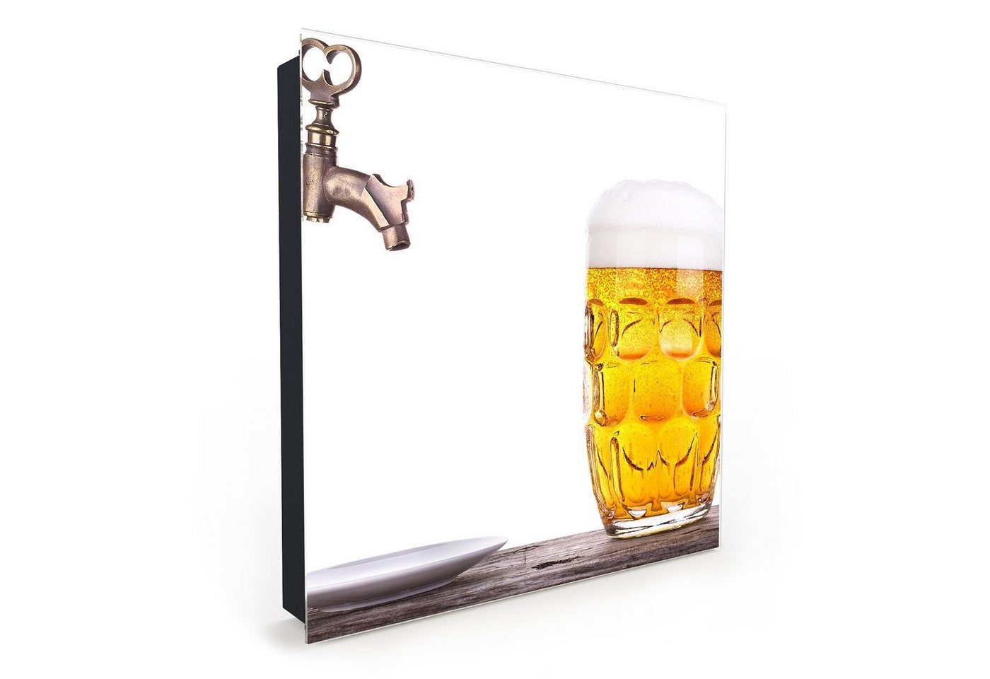 Primedeco Schlüsselkasten Magnetpinnwand mit Glasfront Bierglas neben Fass (1 St) von Primedeco