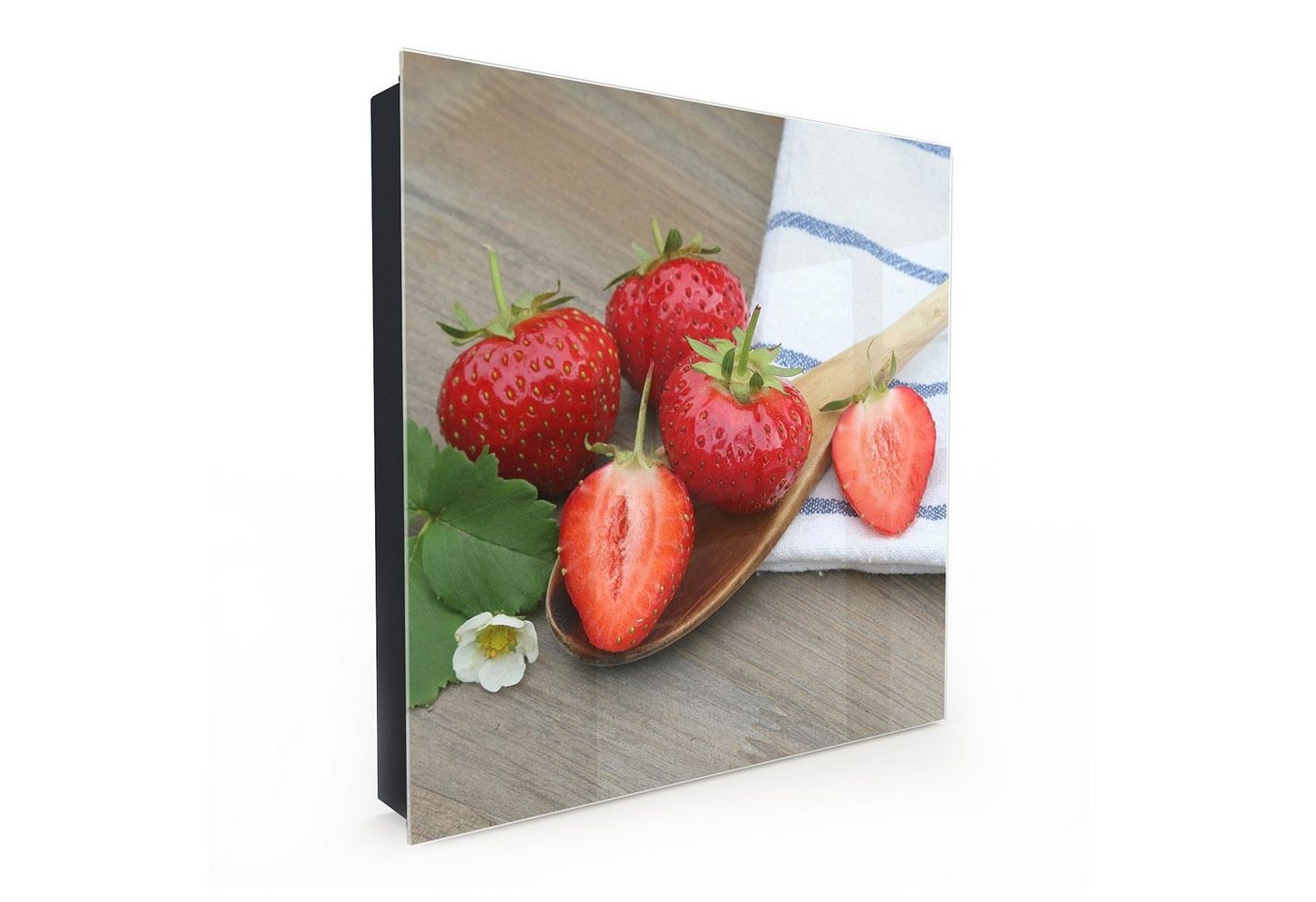Primedeco Schlüsselkasten Magnetpinnwand und Memoboard mit Glasfront Motiv Erdbeeren auf Löffel (1 St) von Primedeco