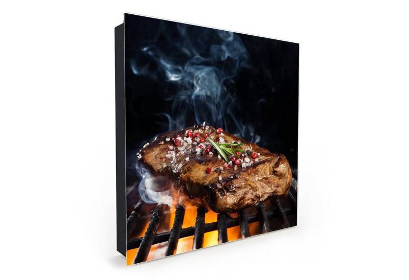 Primedeco Schlüsselkasten Magnetpinnwand mit Glasfront Heisser Grill mit Fleisch (1 St) von Primedeco