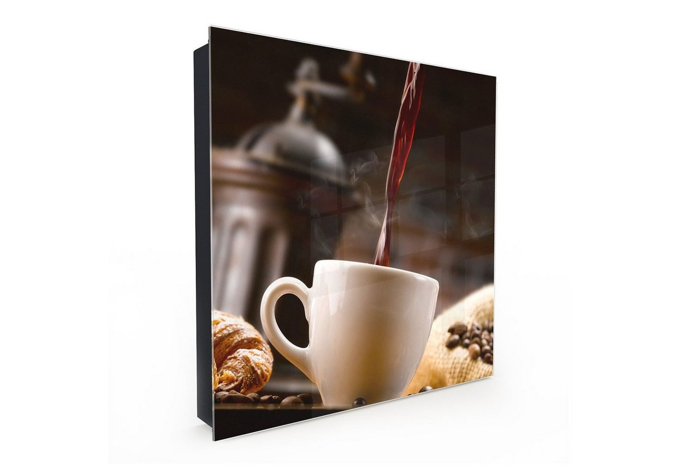 Primedeco Schlüsselkasten Dekor-Schlüsselkasten, Magnetpinnwand und Memoboard mit Glasfront Motiv Kaffee wird eingeschenkt von Primedeco