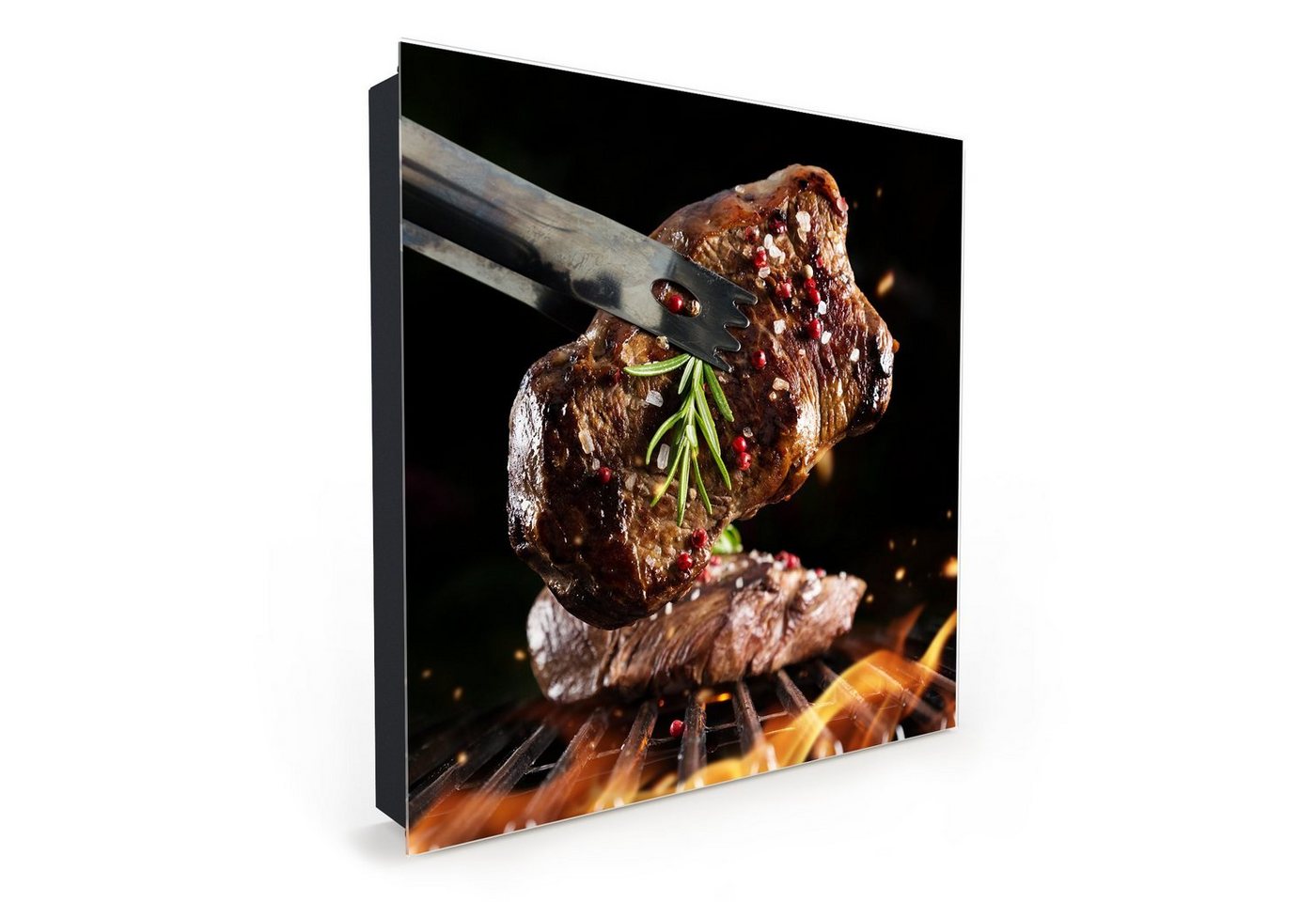 Primedeco Schlüsselkasten Magnetpinnwand mit Glasfront Rindersteak auf Grill (1 St) von Primedeco